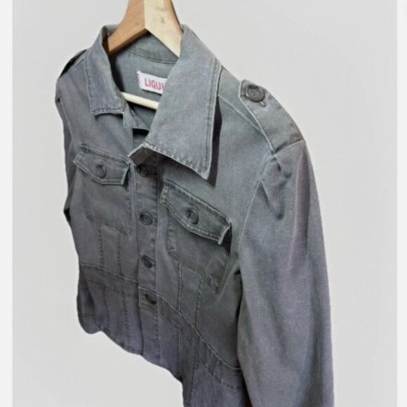 Liquid X Women's Military Army Green Cargo Pockets Jean Jacket Size Medium - Picture 7 of 12